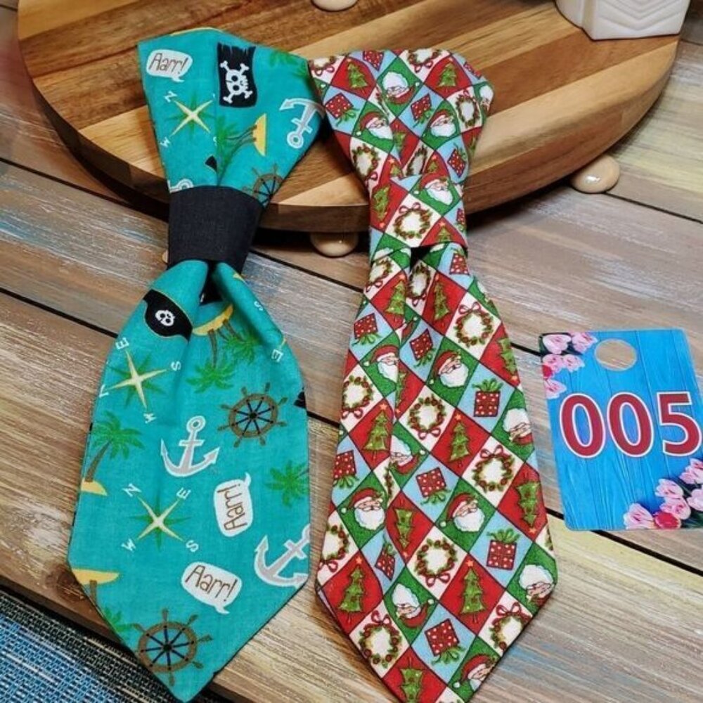 #5 Large 10.5" Pirates & Santa Christmas Dog Ties Handmade